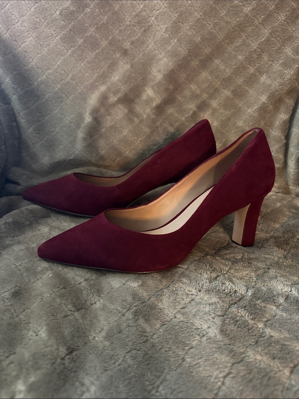 Cole Haan Burgundy Suede Pointed Toe Pumps - Picture 4 of 7